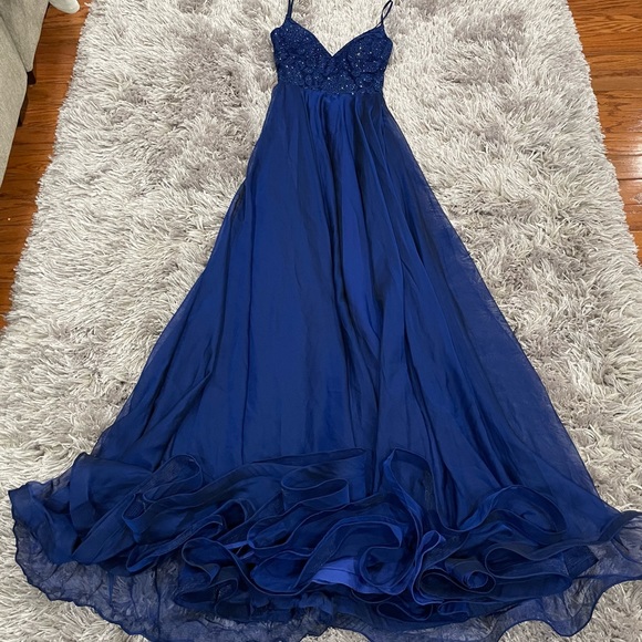 La Femme 28664 Blue Embroidered Bodice Gown 2 - Picture 3 of 10